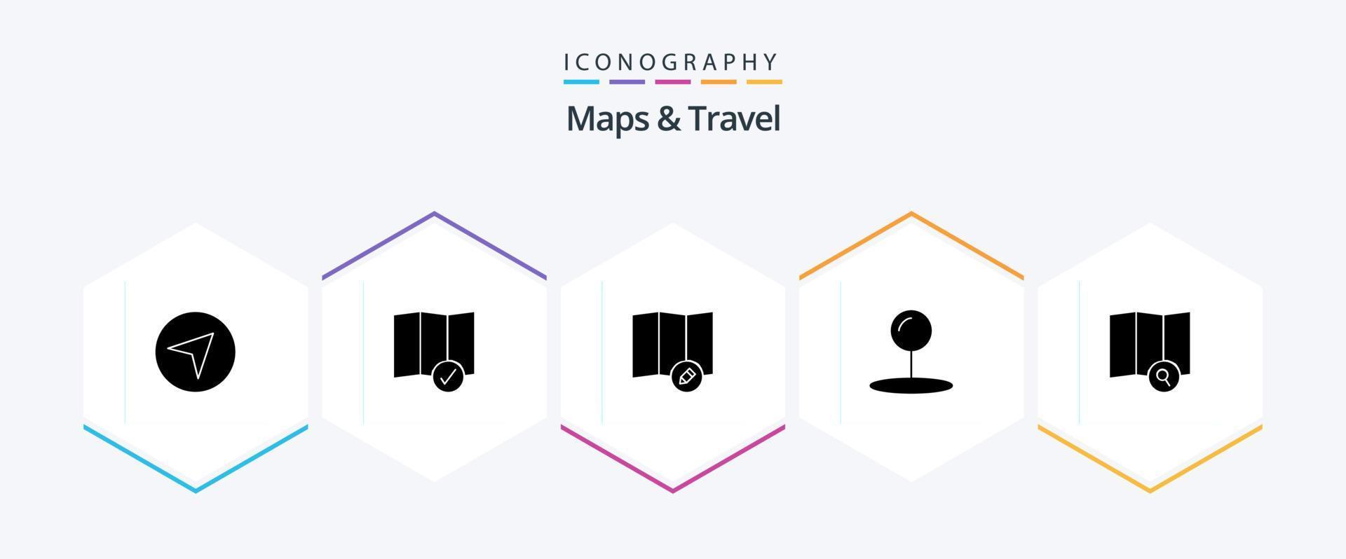 mappe e viaggio 25 glifo icona imballare Compreso . coordinata. . carta geografica vettore