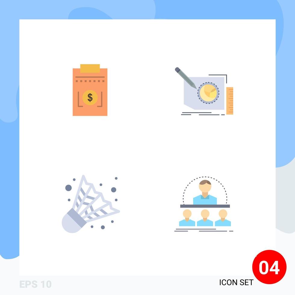 4 piatto icona concetto per siti web mobile e applicazioni spese badminton i soldi telaio gioco modificabile vettore design elementi