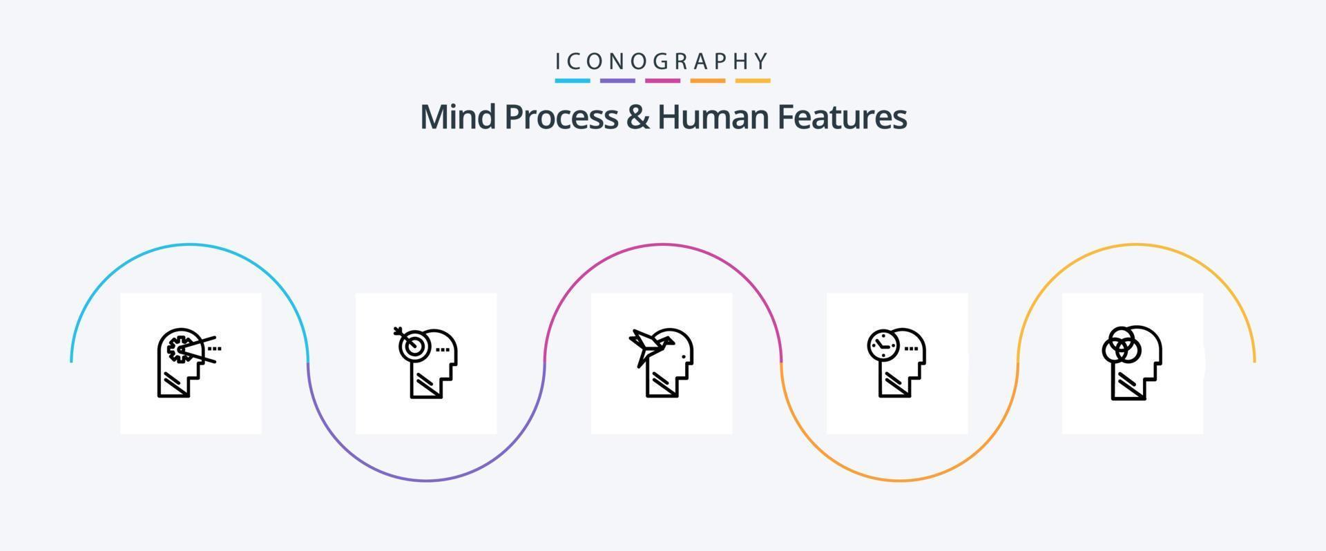 mente processi e umano Caratteristiche linea 5 icona imballare Compreso brian. immaginazione. messa a fuoco. immaginazione modulo. umano vettore