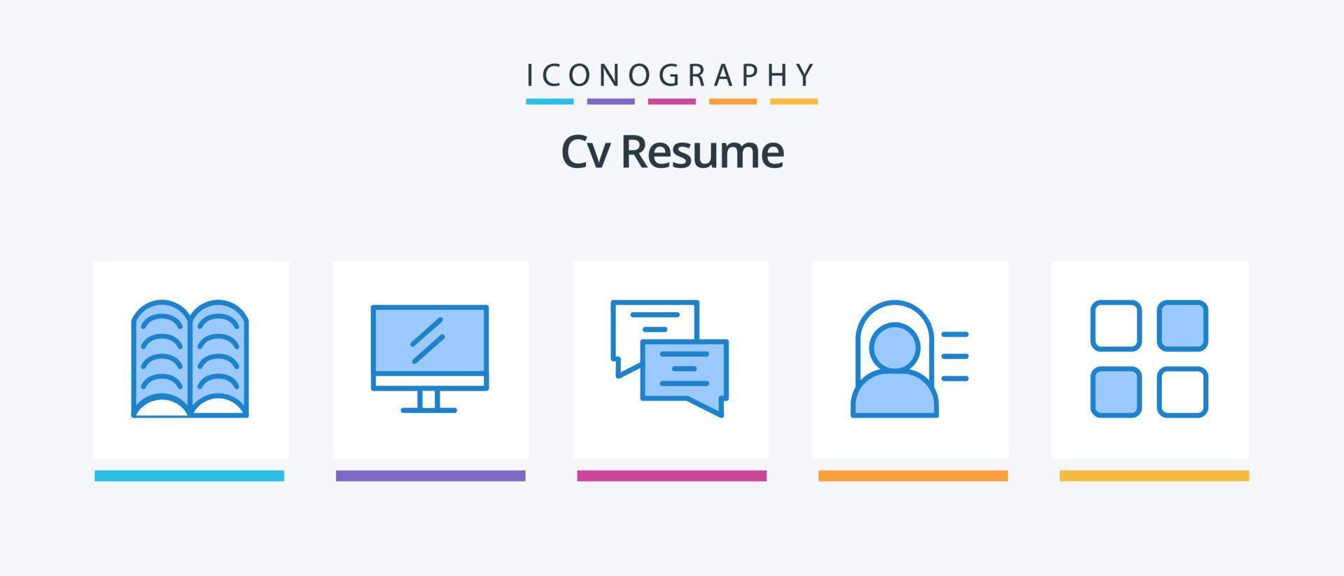 CV curriculum vitae blu 5 icona imballare Compreso . matematica. Messaggio. formazione scolastica. cal. creativo icone design vettore