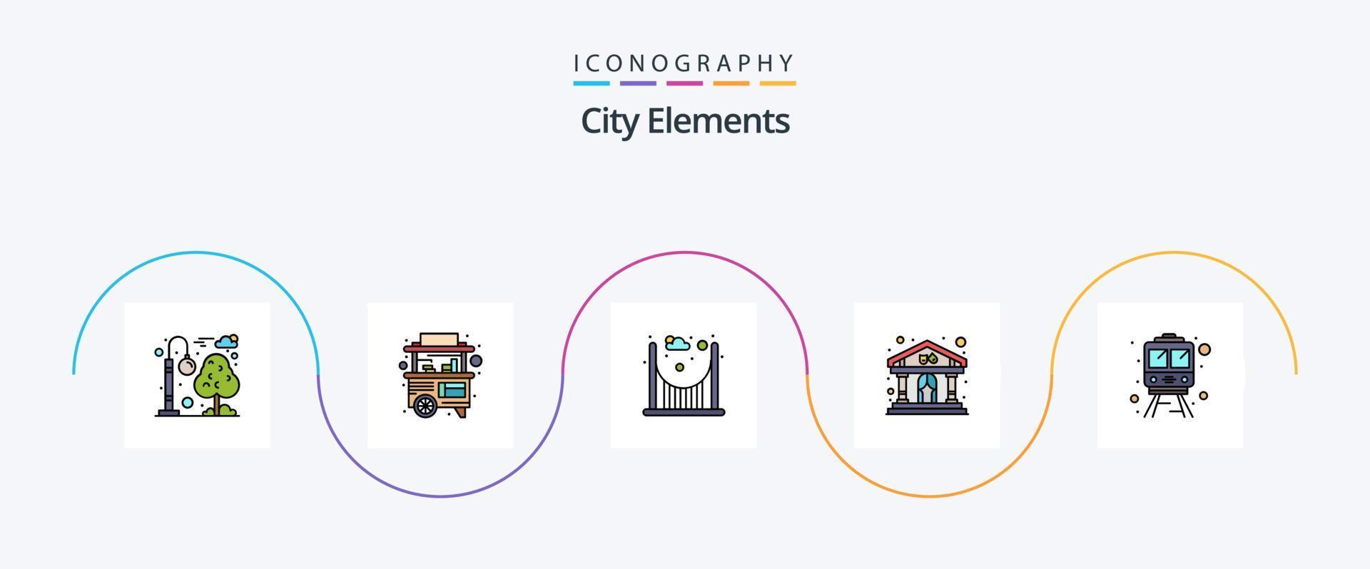 città elementi linea pieno piatto 5 icona imballare Compreso trasporto. rotaia. ponte. costruzione. mostrare vettore