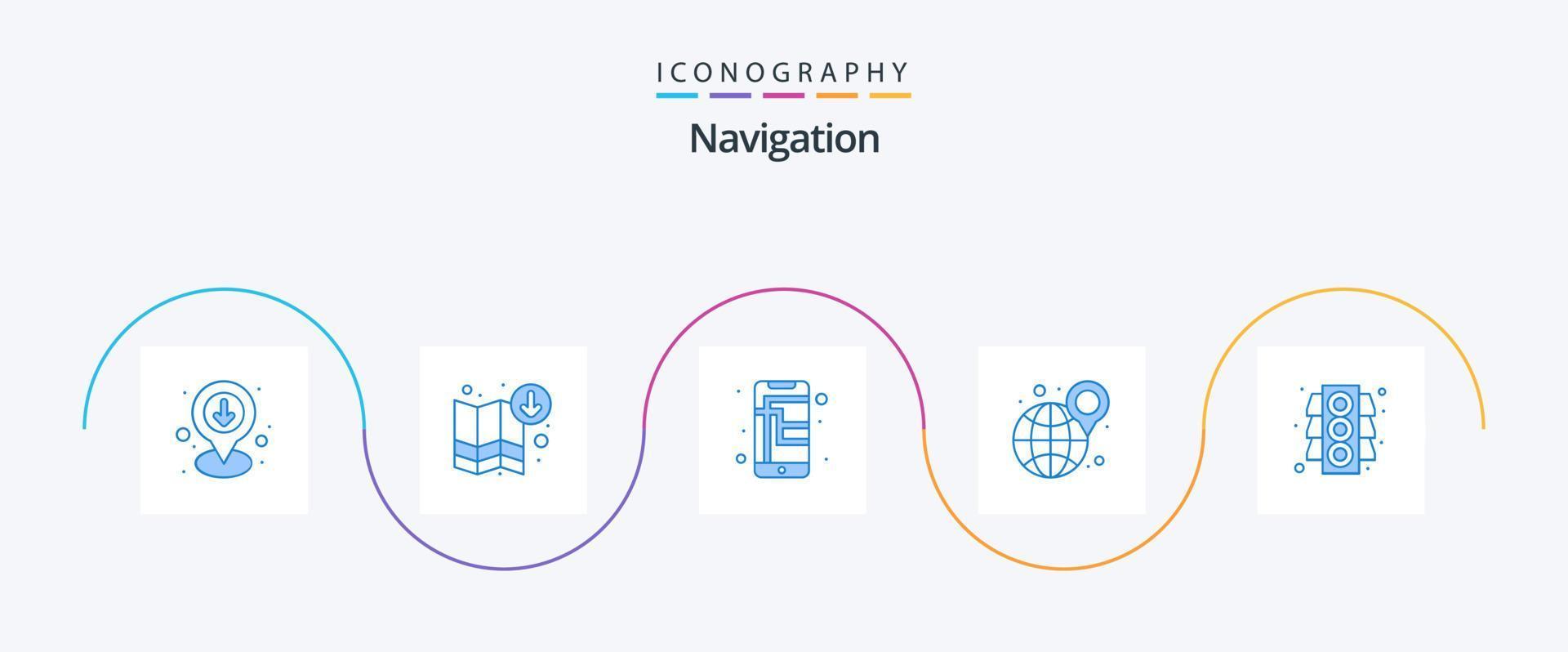 navigazione blu 5 icona imballare Compreso segnale. carta geografica. navigazione. Posizione. strada carta geografica vettore