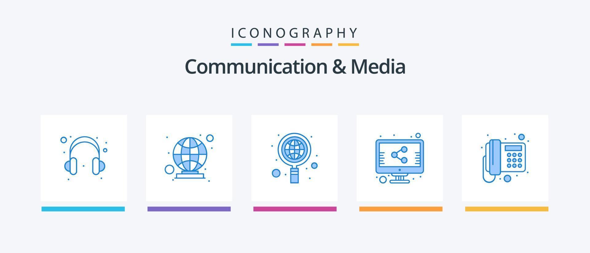 comunicazione e media blu 5 icona imballare Compreso telefono. casa. globale. comunicazione. schermo. creativo icone design vettore