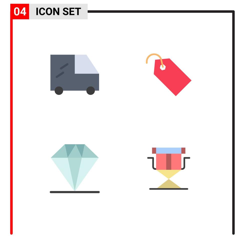 impostato di 4 commerciale piatto icone imballare per furgone sedia etichetta diamante registi modificabile vettore design elementi
