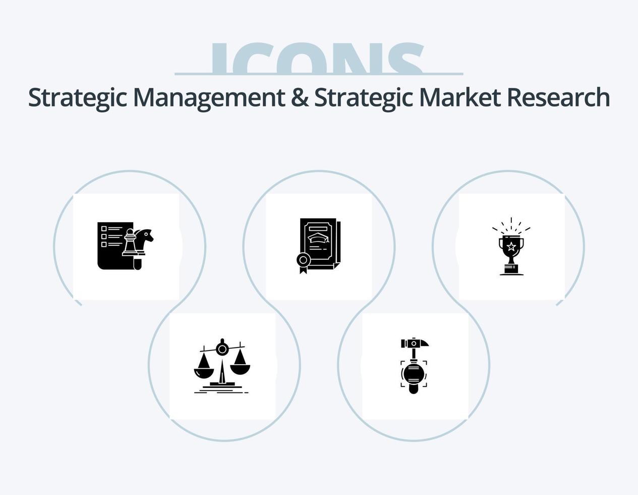 strategico gestione e strategico mercato ricerca glifo icona imballare 5 icona design. tazza. certificato. attrezzo. risultato. pianificazione vettore