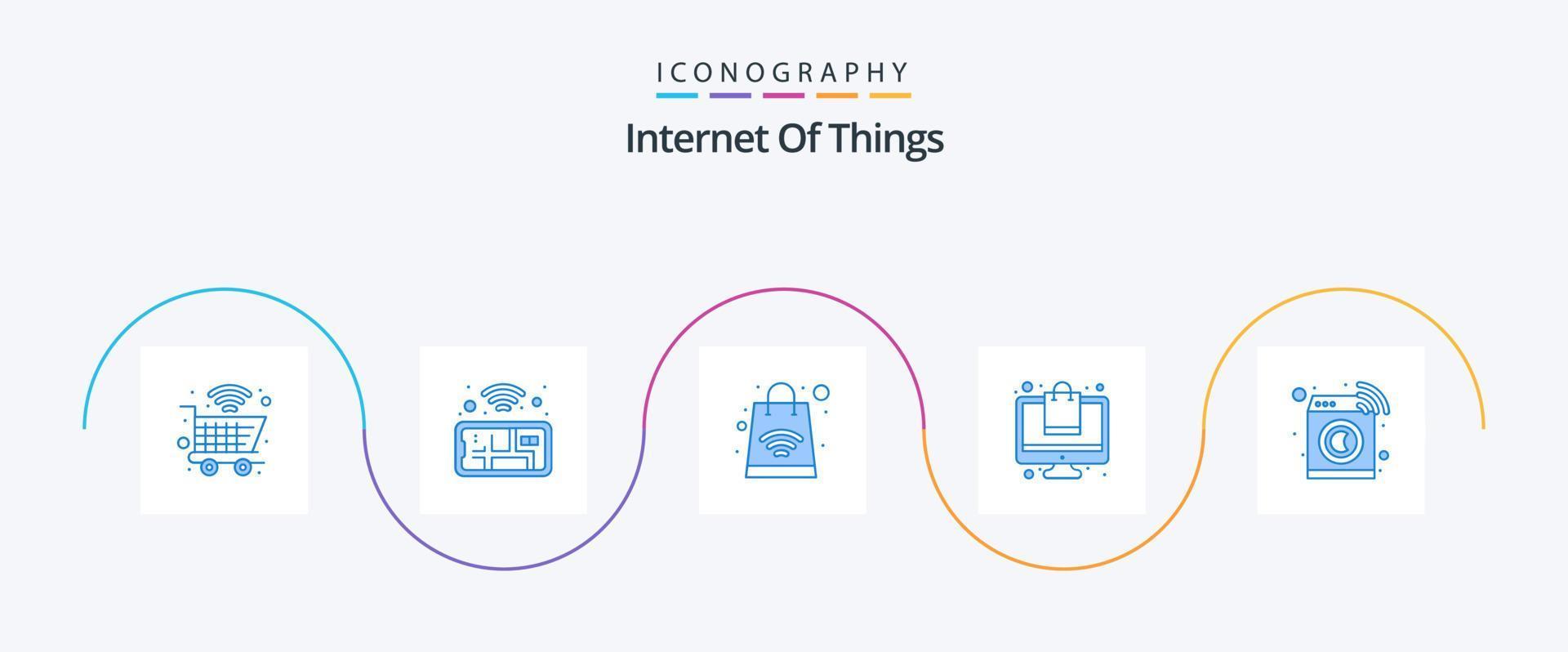 Internet di cose blu 5 icona imballare Compreso . inteligente. in linea acquisti. macchina. shopping vettore