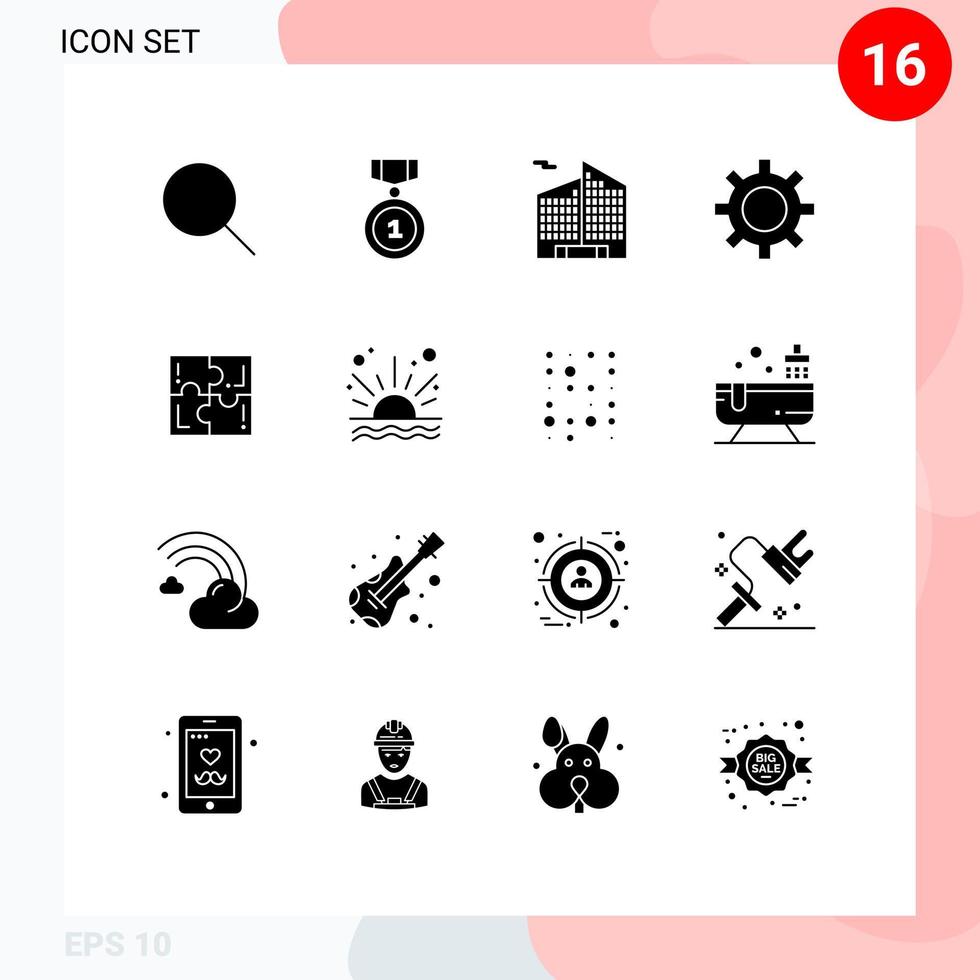 16 solido glifo concetto per siti web mobile e applicazioni giocare puzzle edificio veicolo Manutenzione veicoli modificabile vettore design elementi