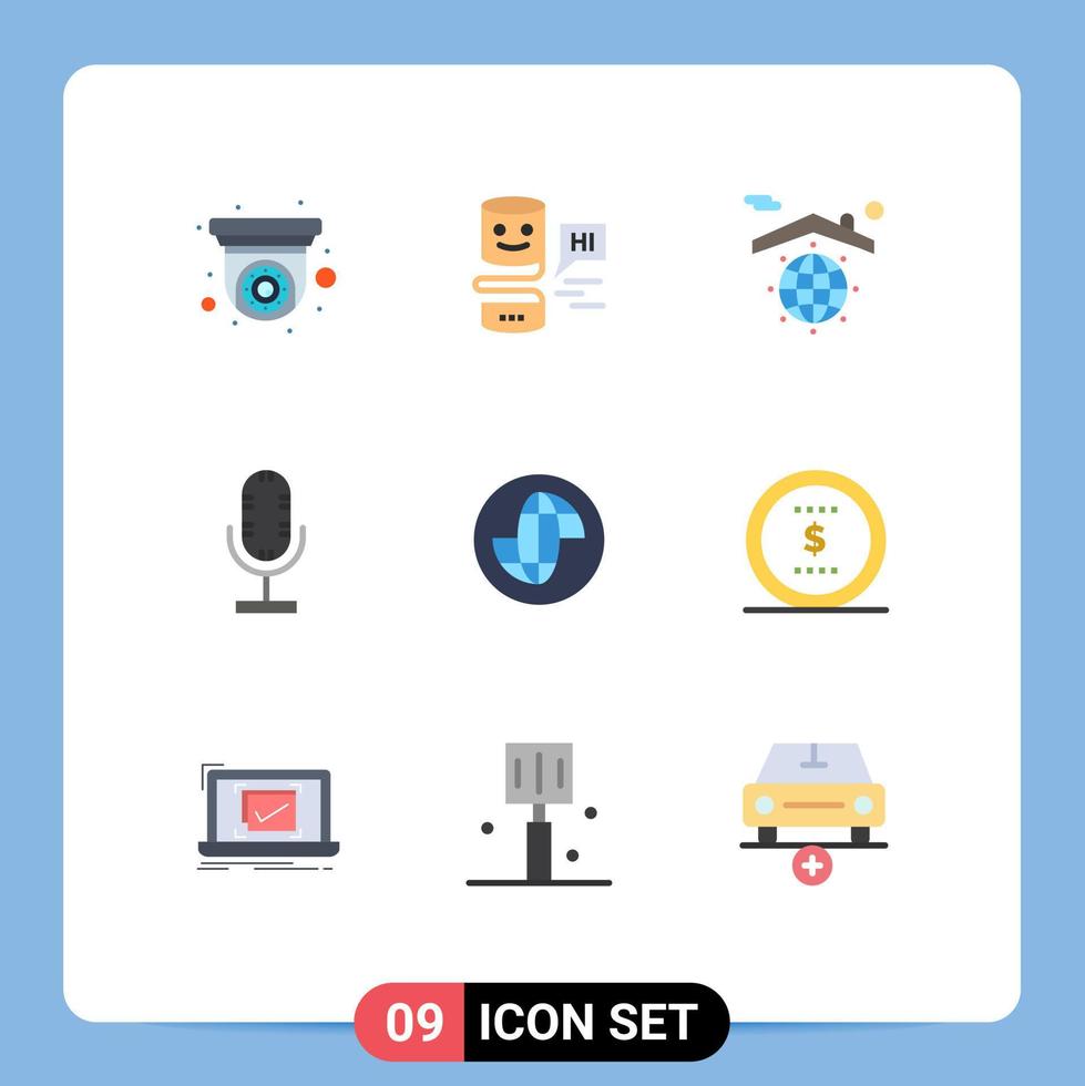 mobile interfaccia piatto colore impostato di 9 pittogrammi di globale microfono terra mic Audio modificabile vettore design elementi