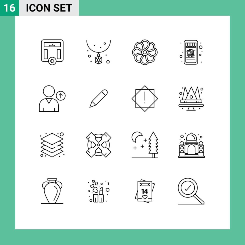 moderno impostato di 16 lineamenti e simboli come come utente avatar fiore carrello mobile shopping modificabile vettore design elementi