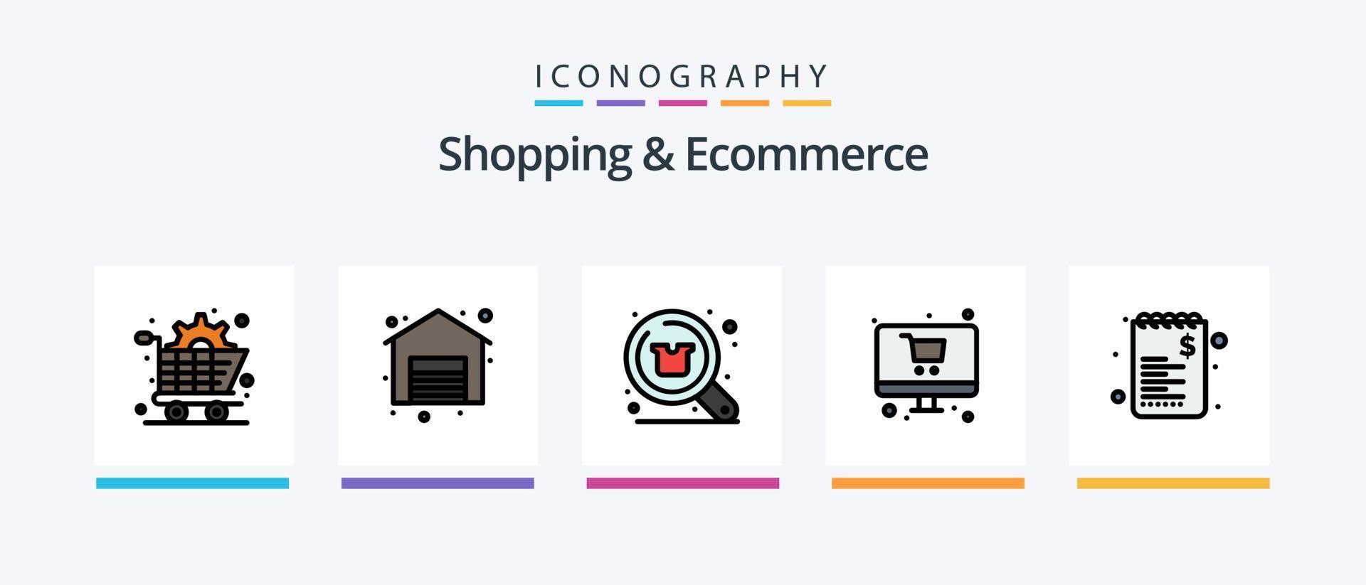 shopping e e-commerce linea pieno 5 icona imballare Compreso internazionale. globale logistico. camion. globale consegna. scansione. creativo icone design vettore