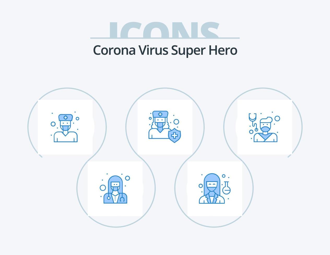 corona virus super eroe blu icona imballare 5 icona design. protezione. medico. scienziato. Ospedale. maschio vettore