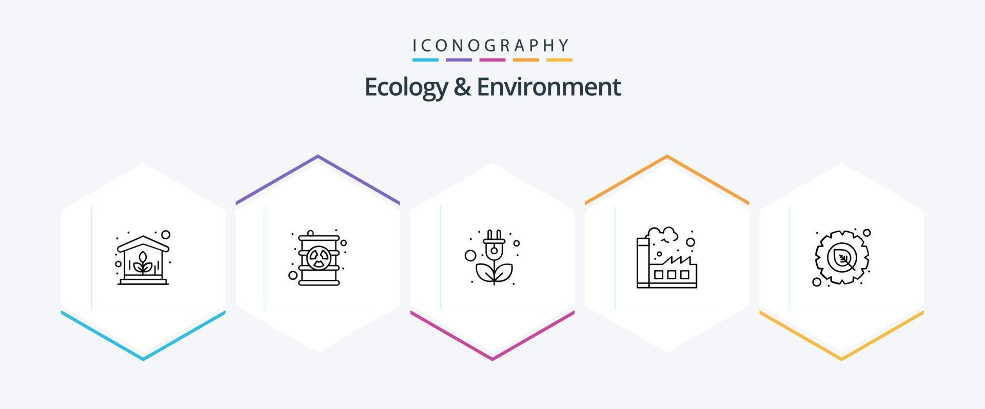 ecologia e ambiente 25 linea icona imballare Compreso Ingranaggio. impianti. energia. industria. fabbrica vettore