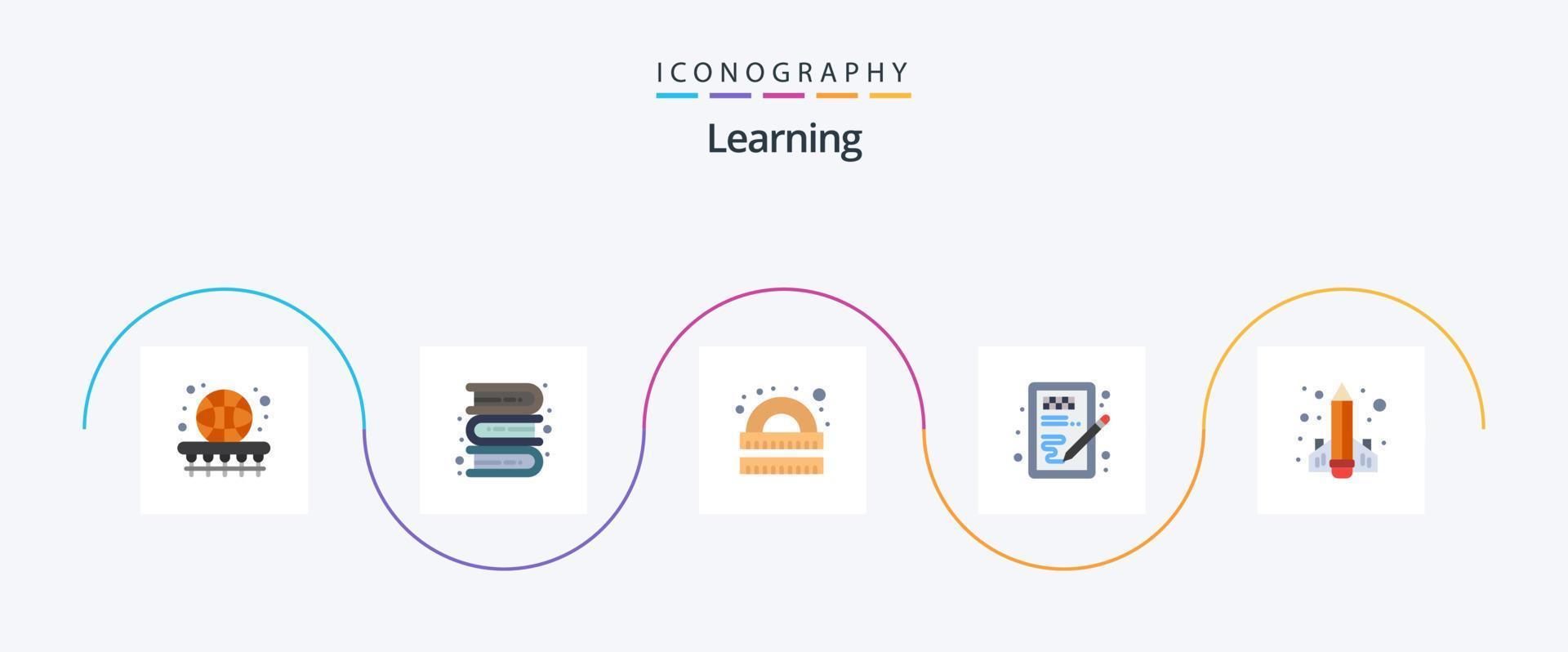 apprendimento piatto 5 icona imballare Compreso idea. design. apprendimento. creativo. righello vettore