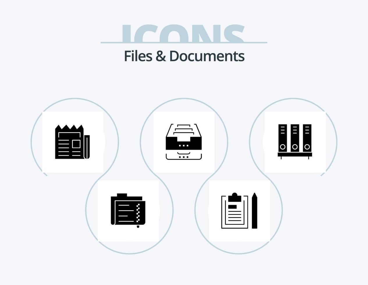 File e documenti glifo icona imballare 5 icona design. dati. archivio. bloc notes. carta. notiziario vettore