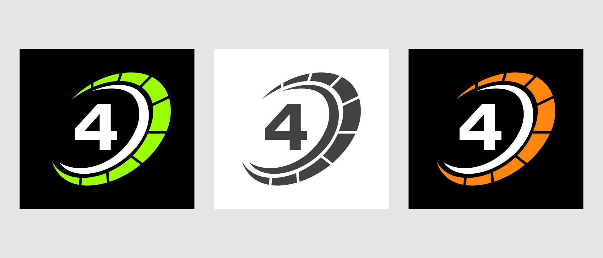 lettera 4 auto settore automobilistico logo per macchine servizio, macchine riparazione con tachimetro simbolo vettore