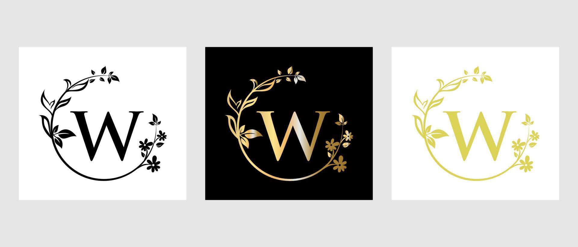 lettera w bellezza logo per decorativo, fiore, terme modello vettore