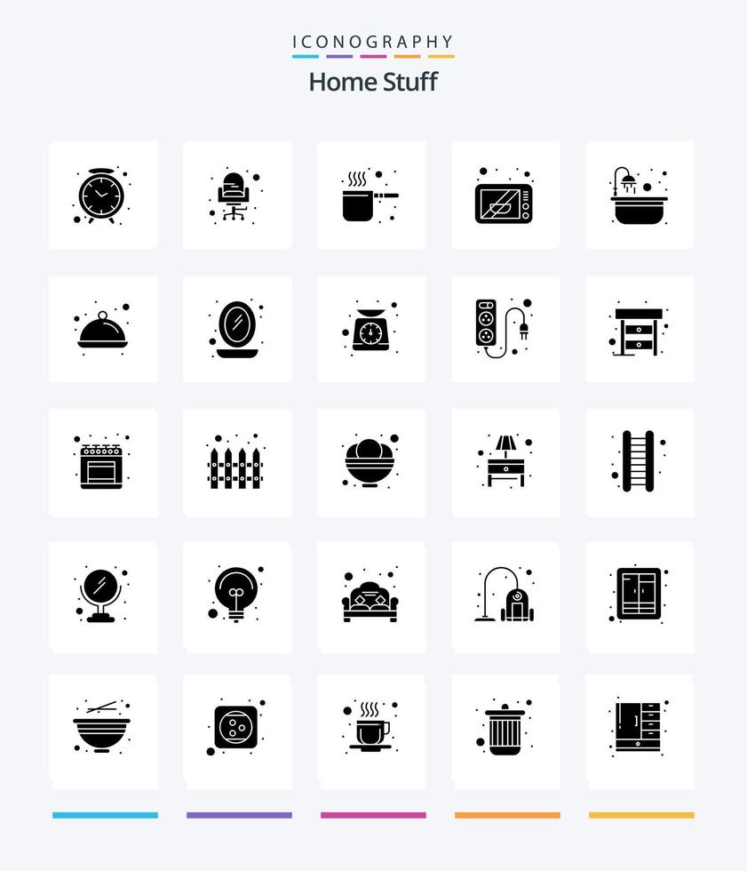 creativo casa cose 25 glifo solido nero icona imballare come come vasca da bagno.. cap. forno. elettronica vettore