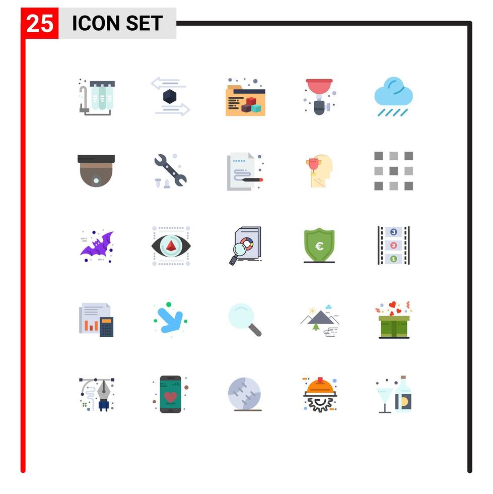 universale icona simboli gruppo di 25 moderno piatto colori di pioggia sifone spedizione Lavello idraulico modificabile vettore design elementi