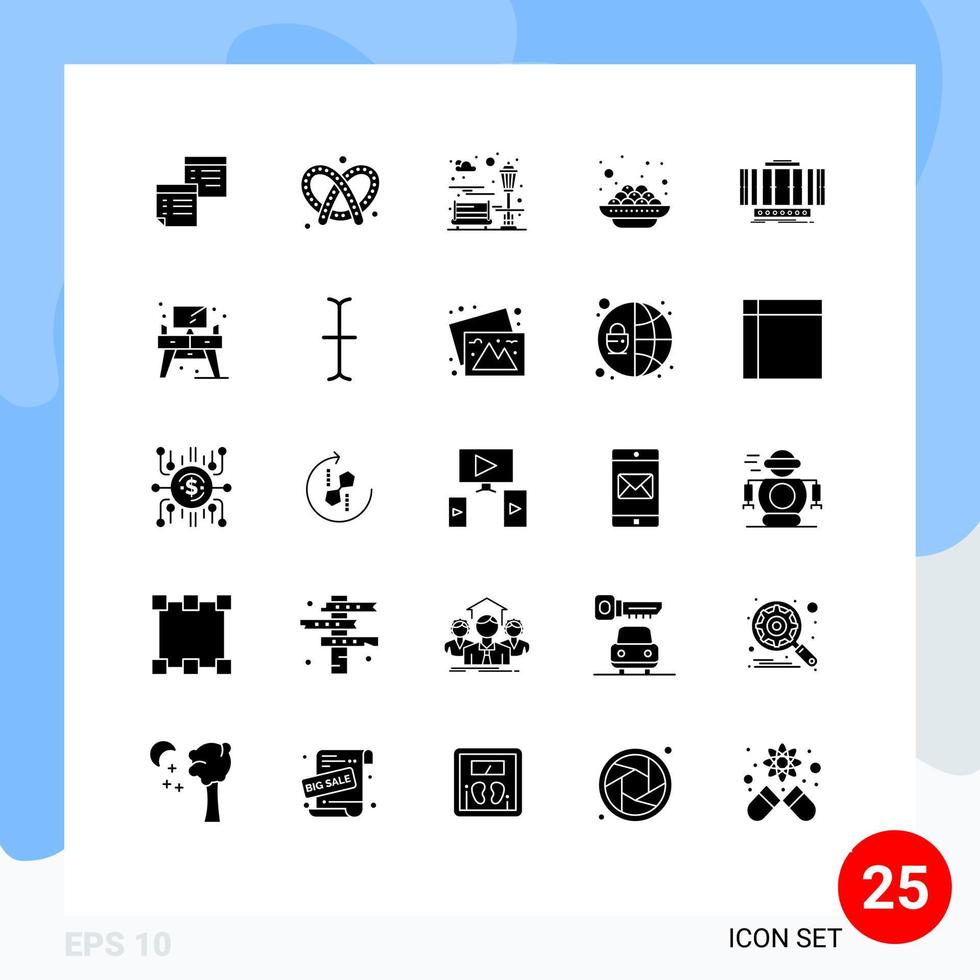 mobile interfaccia solido glifo impostato di 25 pittogrammi di kanji torta pane ricreazione città modificabile vettore design elementi