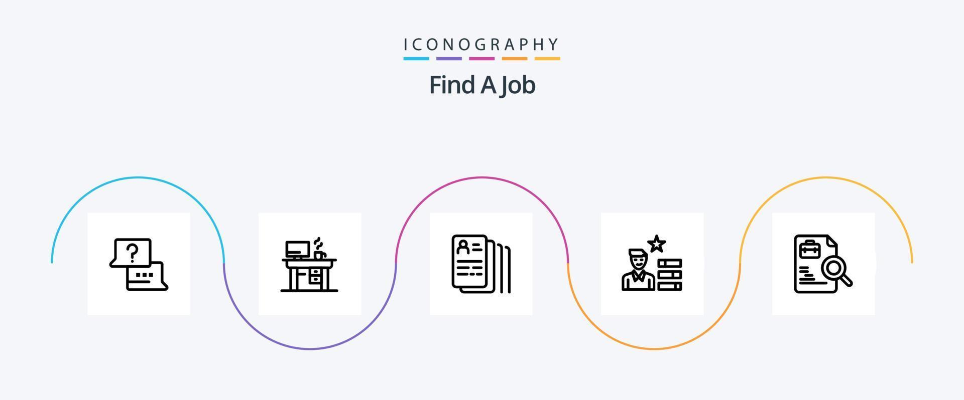 trova un' lavoro linea 5 icona imballare Compreso documento. personale. documento. lente d'ingrandimento. trova lavoro vettore