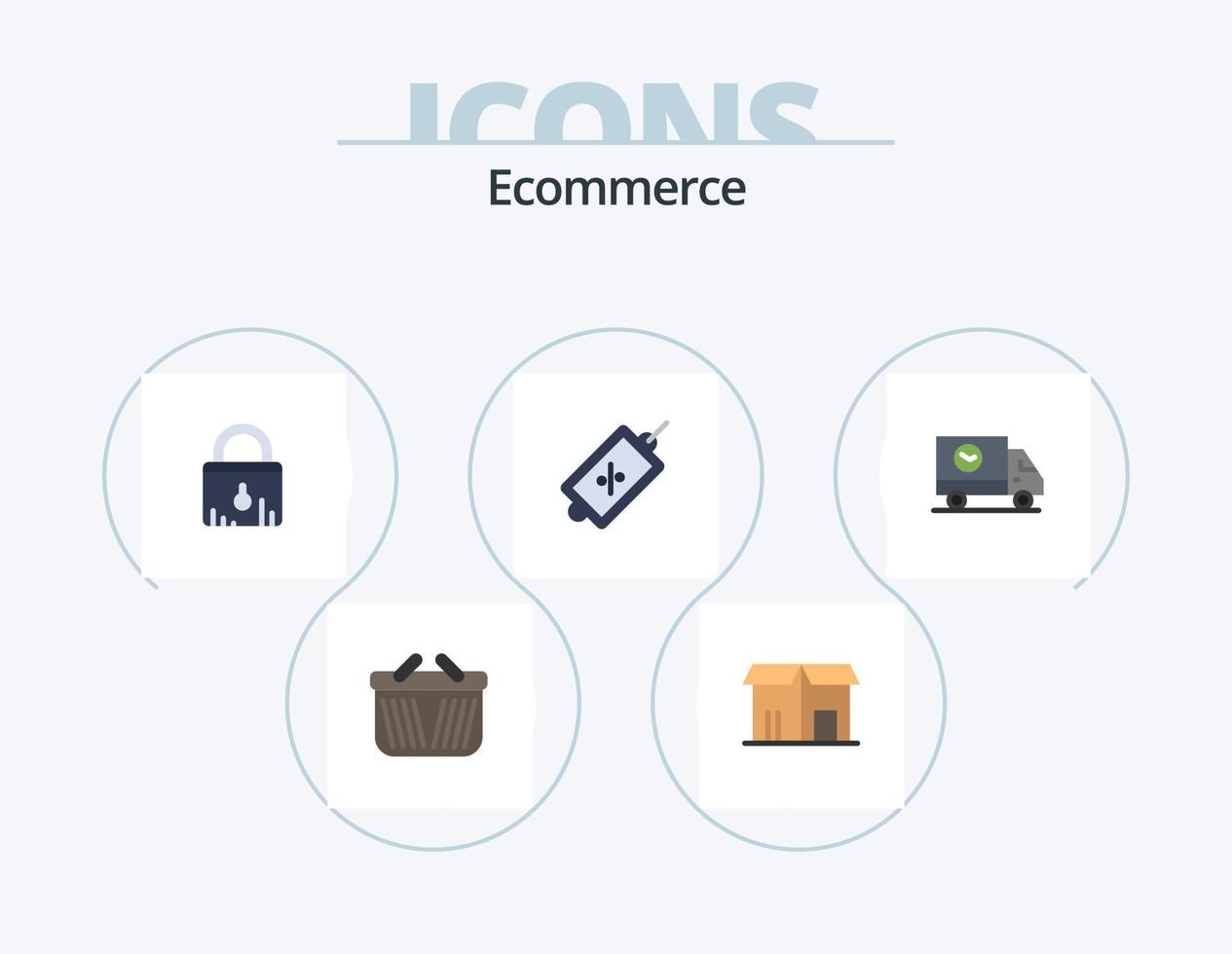 e-commerce piatto icona imballare 5 icona design. e-commerce. etichetta. serratura. saldi. e-commerce vettore