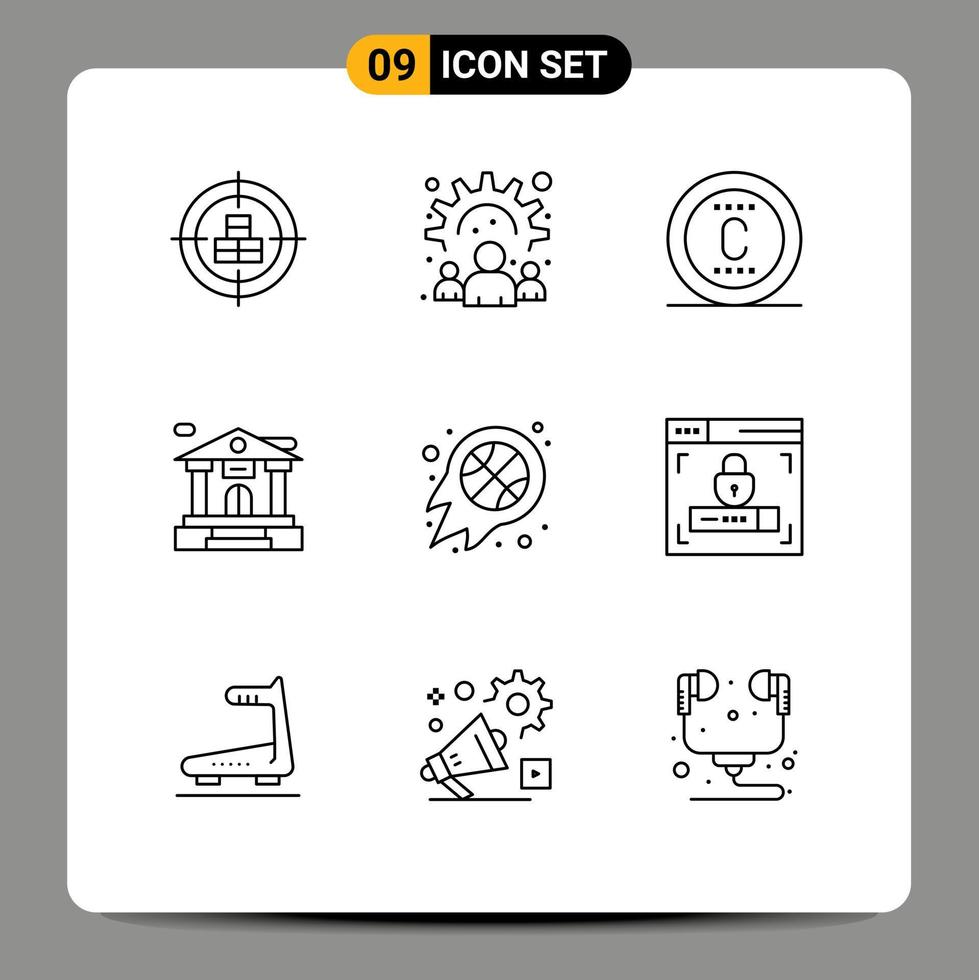 9 creativo icone moderno segni e simboli di pallacanestro edificio opera banca account marchio modificabile vettore design elementi