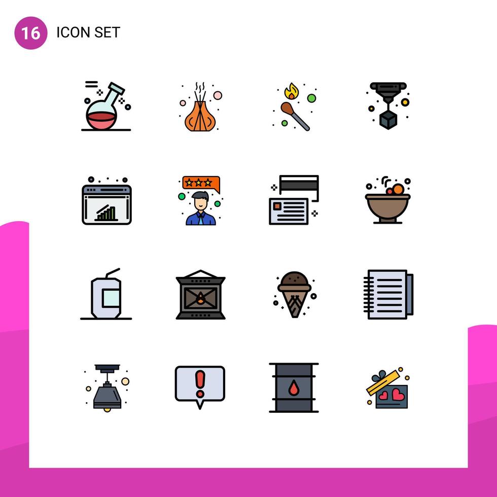 mobile interfaccia piatto colore pieno linea impostato di 16 pittogrammi di Internet grafico fuoco tecnologia Stampa modificabile creativo vettore design elementi