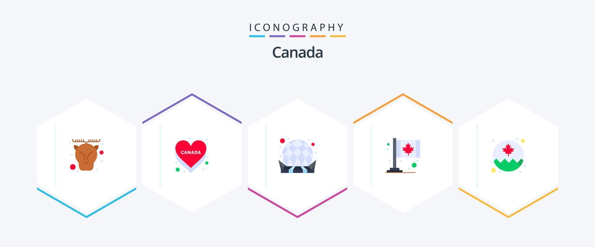 Canada 25 piatto icona imballare Compreso bandiera. cartello. costruzione. foglia. Canada vettore