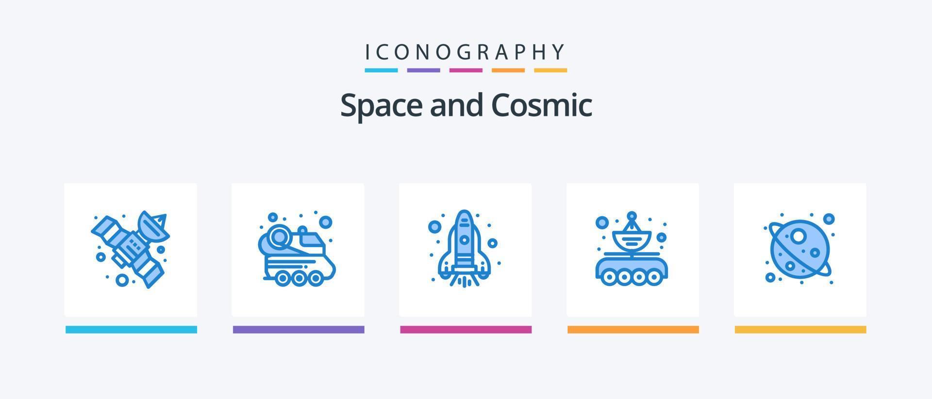 spazio blu 5 icona imballare Compreso universo. spazio. razzo. trasferimento. dati trasferimento. creativo icone design vettore