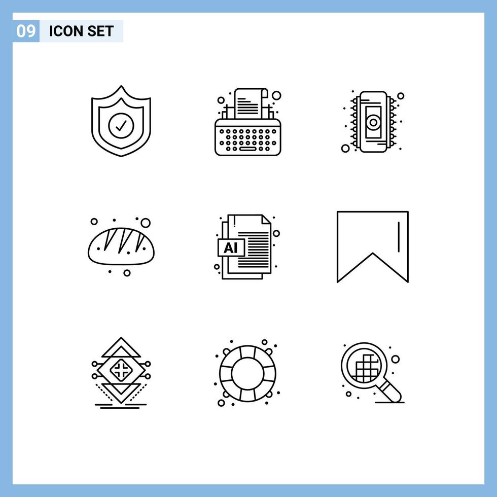 azione vettore icona imballare di 9 linea segni e simboli per file ai elettronico cibo cottura al forno modificabile vettore design elementi