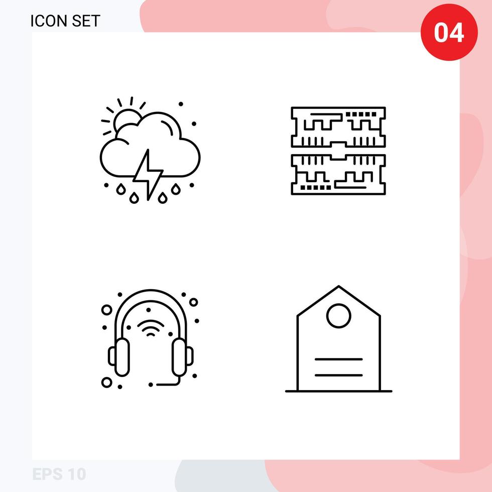 linea imballare di 4 universale simboli di nube aggeggio tempo metereologico computer cuffie modificabile vettore design elementi