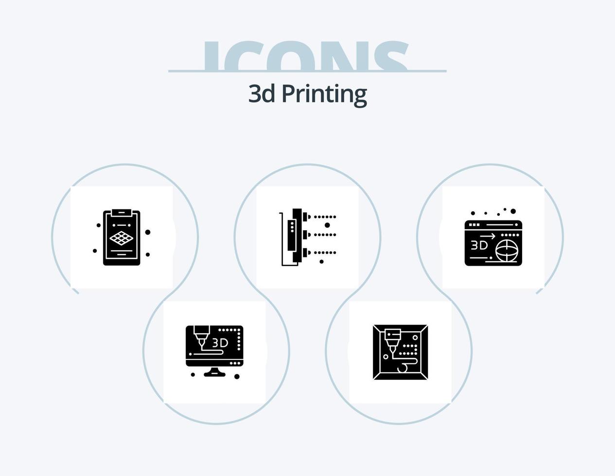 3d stampa glifo icona imballare 5 icona design. globo. ragnatela. strato. 3d. macchina vettore