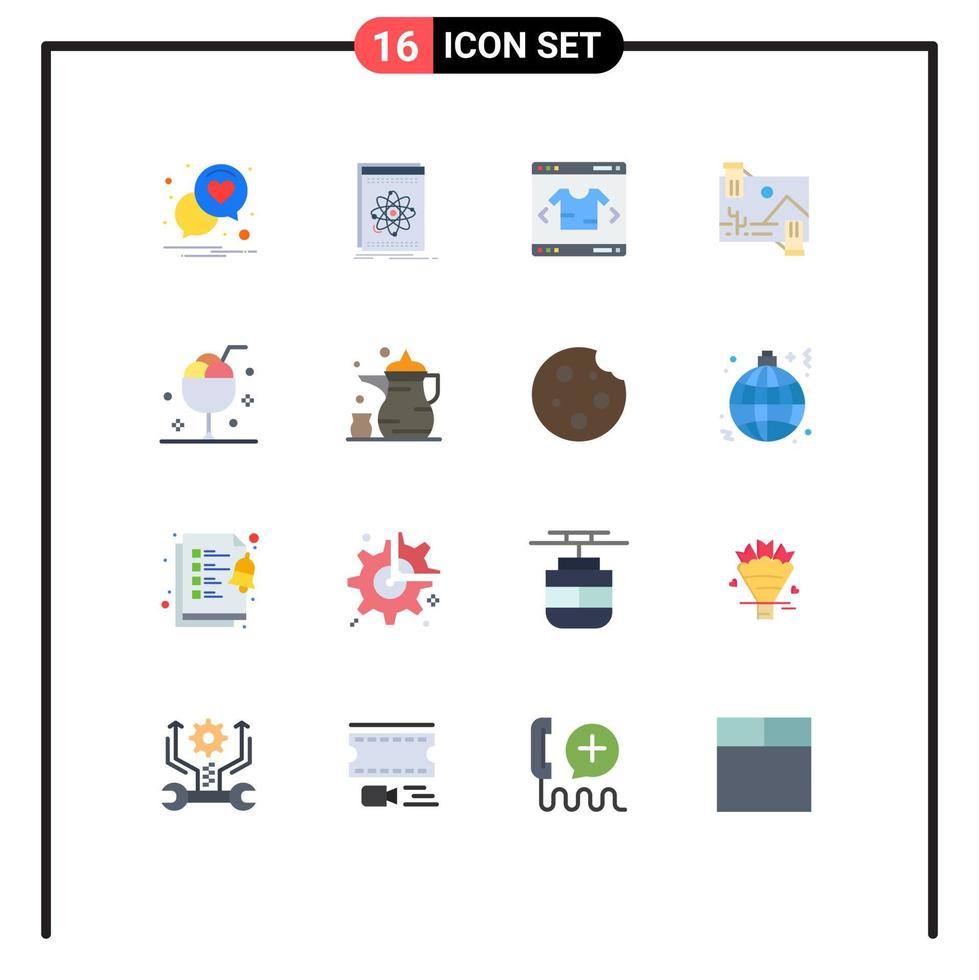 mobile interfaccia piatto colore impostato di 16 pittogrammi di foto dividendo scienza distribuzione shopping modificabile imballare di creativo vettore design elementi