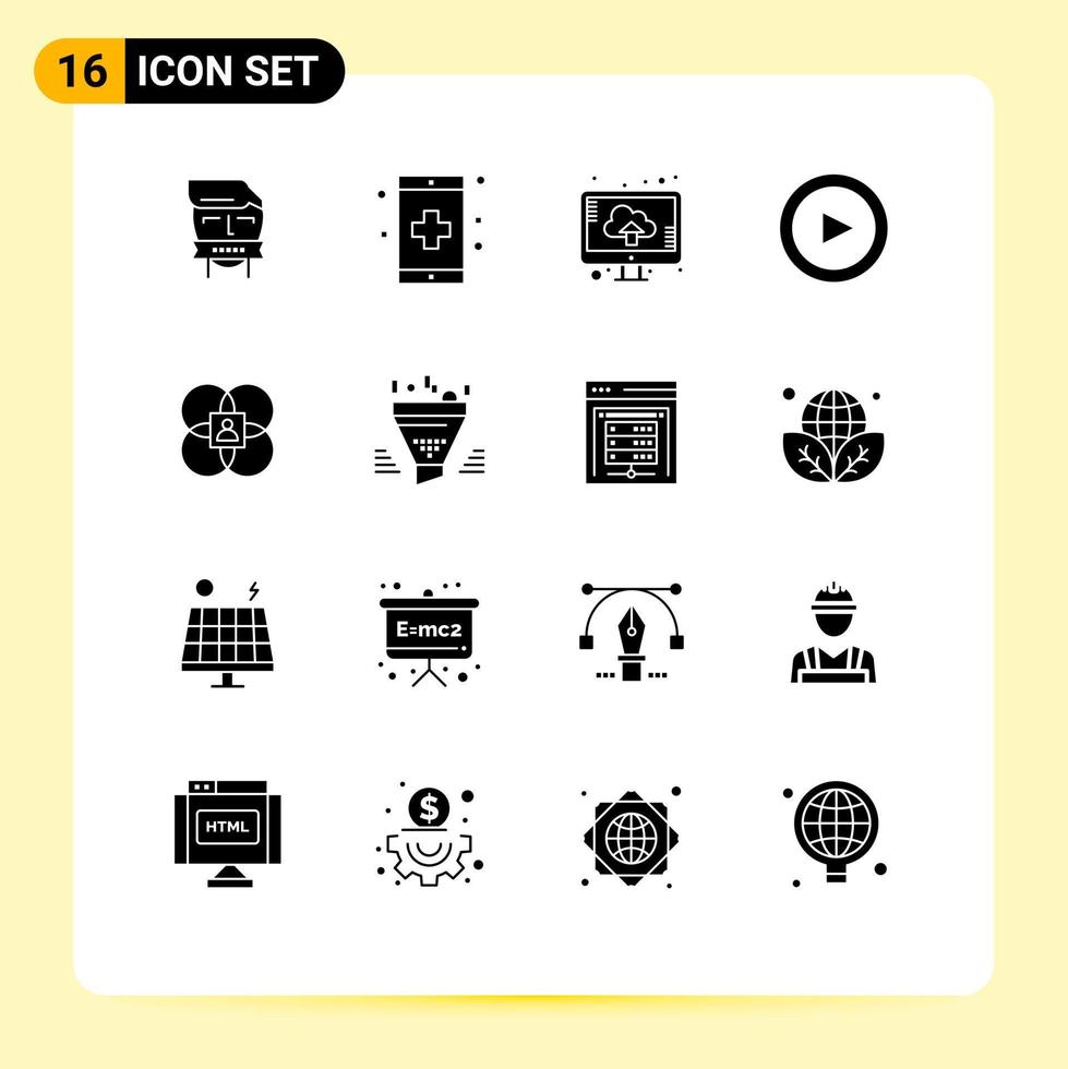 mobile interfaccia solido glifo impostato di 16 pittogrammi di personaggio giocare modulo di base Conservazione modificabile vettore design elementi