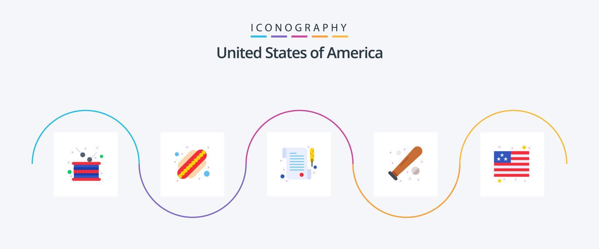 Stati Uniti d'America piatto 5 icona imballare Compreso bandiera. Stati Uniti d'America. carta. gli sport. baseball vettore