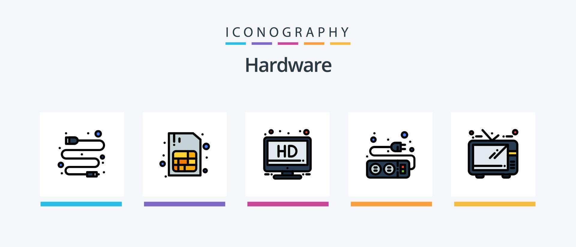 hardware linea pieno 5 icona imballare Compreso . sostegno. sim. carta. creativo icone design vettore