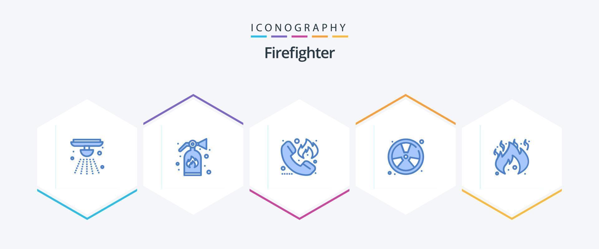 pompiere 25 blu icona imballare Compreso Pericolo. vigile del fuoco. emergenza. fuoco. bruciare vettore