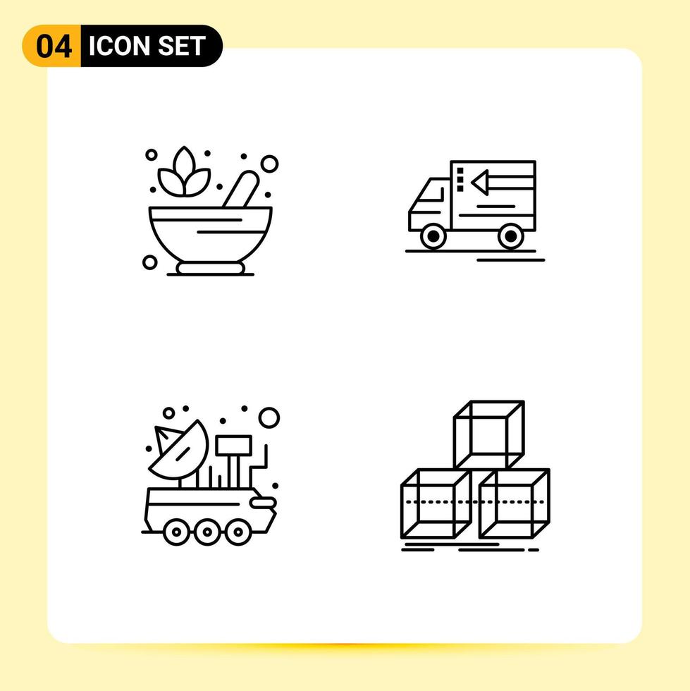 mobile interfaccia linea impostato di 4 pittogrammi di mortaio satellitare loto beni segnale modificabile vettore design elementi