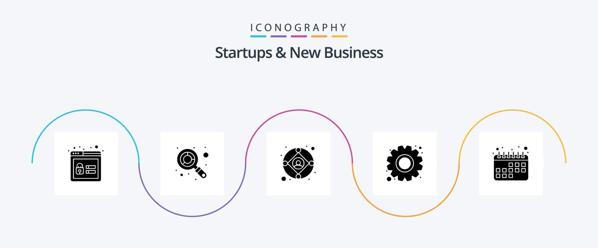 startup e nuovo attività commerciale glifo 5 icona imballare Compreso . calendario. gestore. appuntamento. Ingranaggio vettore