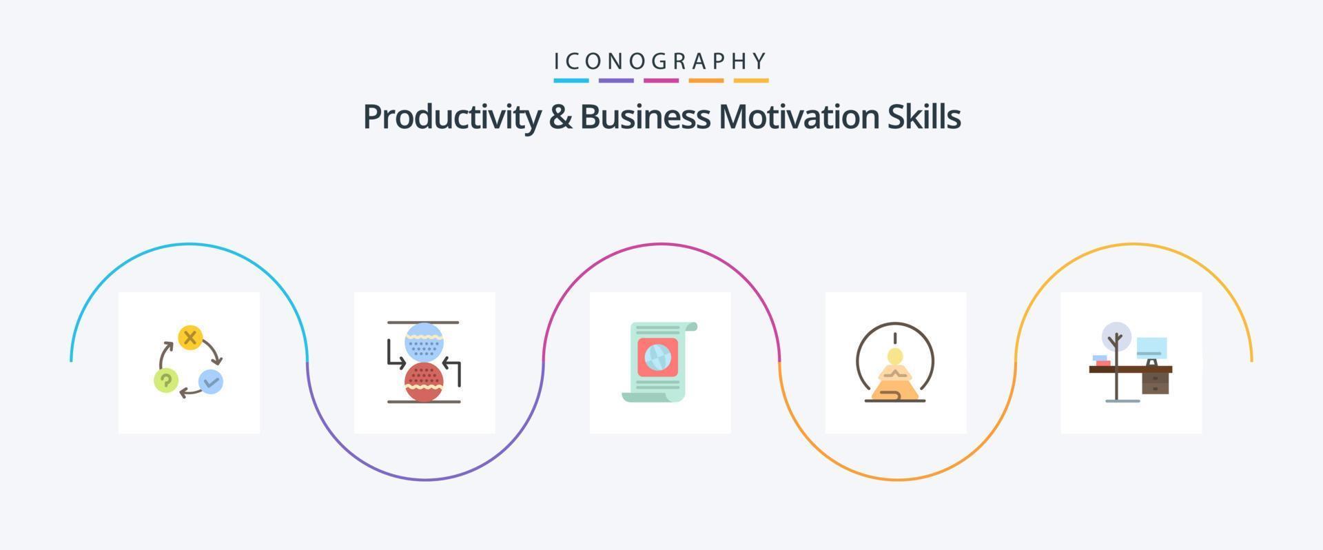 produttività e attività commerciale motivazione abilità piatto 5 icona imballare Compreso mentale. concentrazione. clessidra. mentale concentrazione. mondo vettore