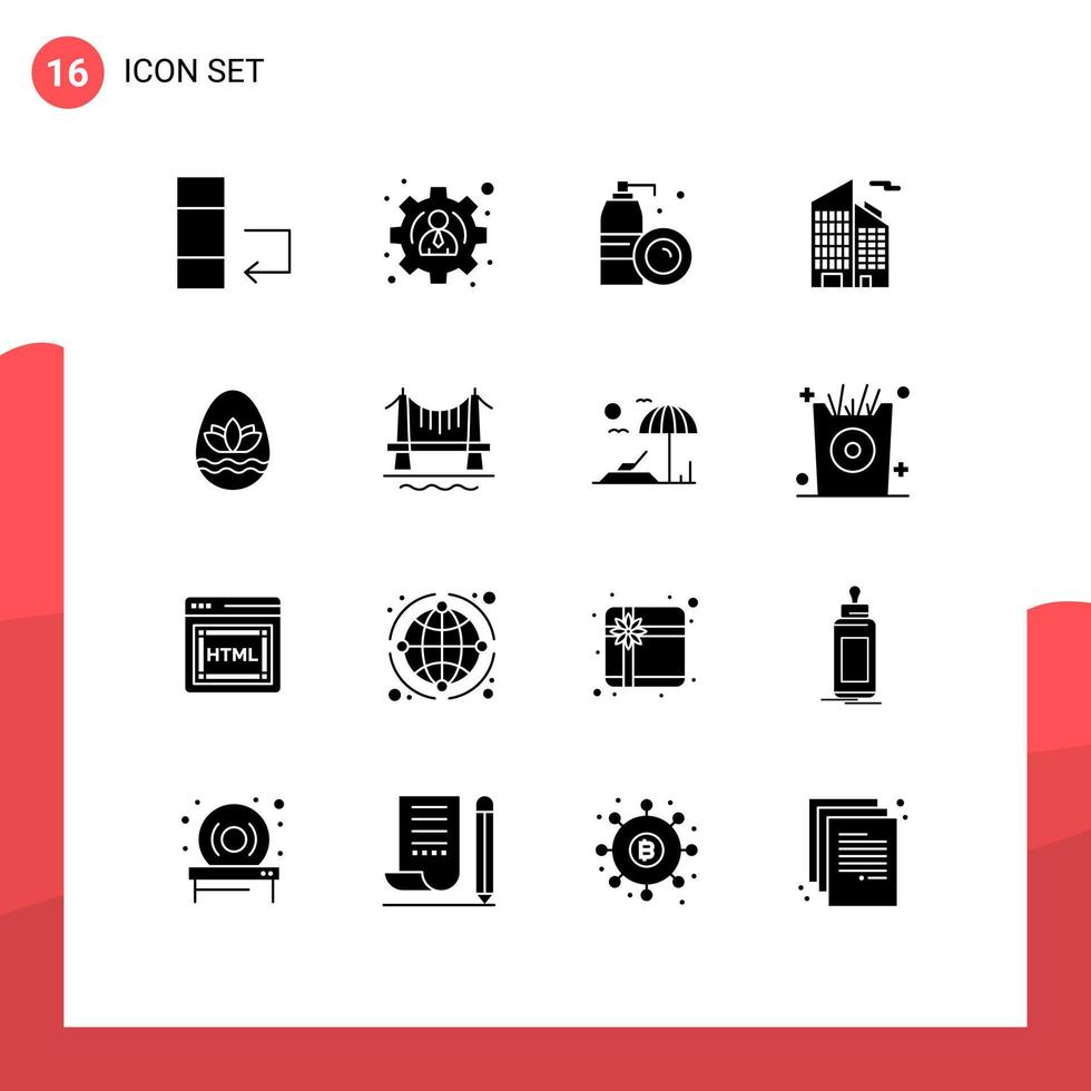 impostato di 16 commerciale solido glifi imballare per ponte vacanza pulizia uovo grattacielo modificabile vettore design elementi