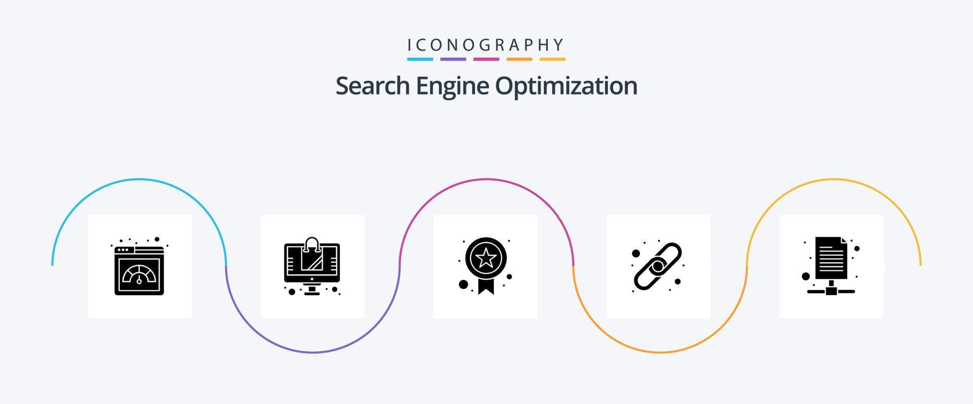 SEO glifo 5 icona imballare Compreso pagina. Banca dati. distintivo. collegamento. catena vettore