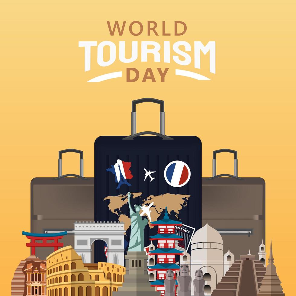 illustrazione disegnata a mano del concetto di giornata mondiale del turismo. illustrazione vettoriale