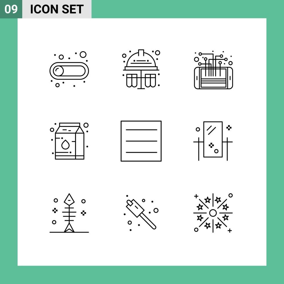 mobile interfaccia schema impostato di 9 pittogrammi di menù latte circuito condensato inteligente modificabile vettore design elementi