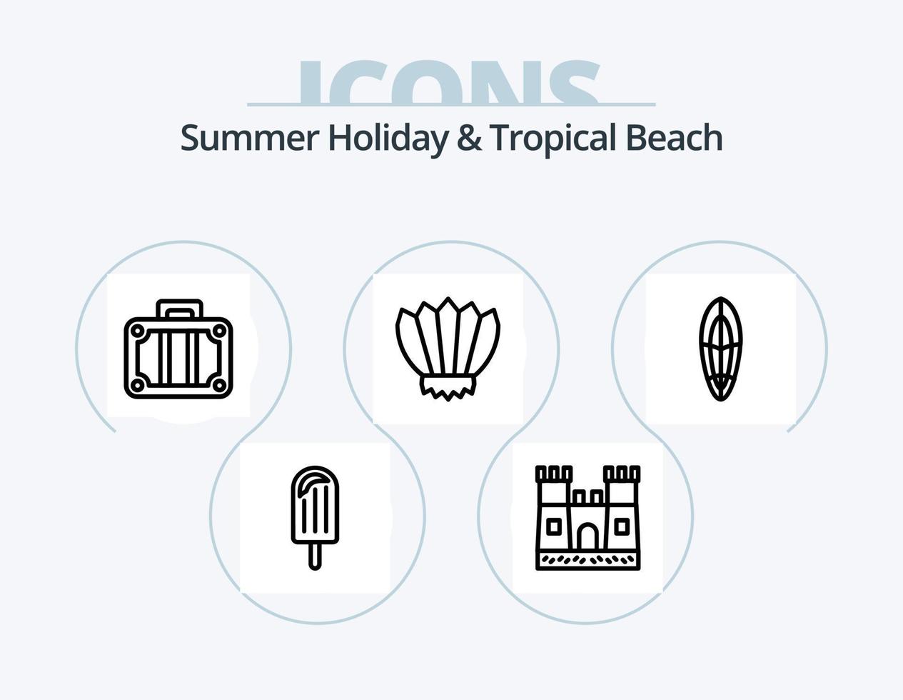spiaggia linea icona imballare 5 icona design. . barca. nave. spiaggia. capi di abbigliamento vettore