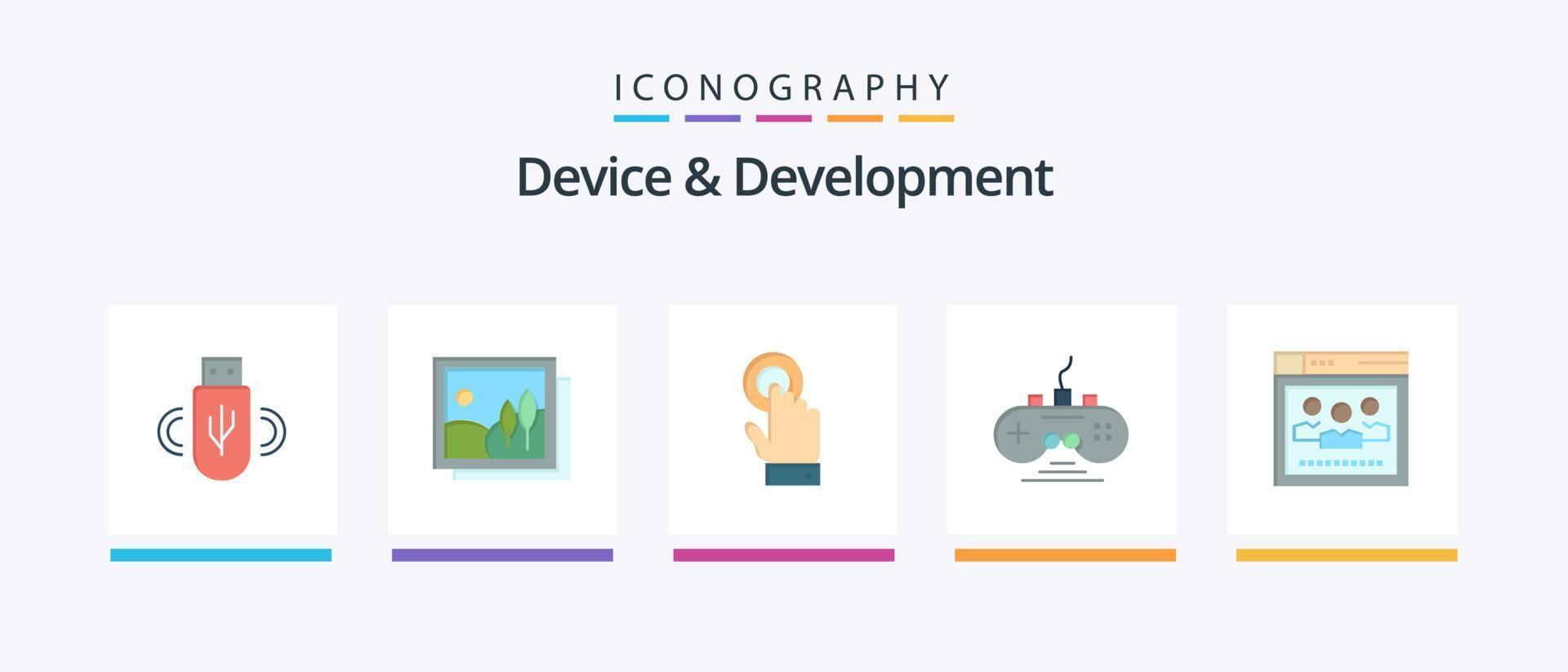 dispositivo e sviluppo piatto 5 icona imballare Compreso Rete . gioco pad. toccare. gioco controllore. controllore. creativo icone design vettore