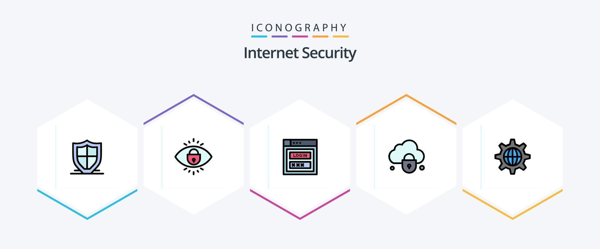 Internet sicurezza 25 riga piena icona imballare Compreso sicurezza. nube. serratura. Internet. ragnatela sicurezza vettore