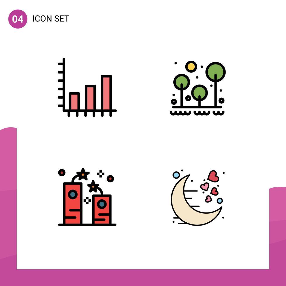 4 tematico vettore riga piena piatto colori e modificabile simboli di analisi celebrazione grafico all'aperto fuoco d'artificio modificabile vettore design elementi