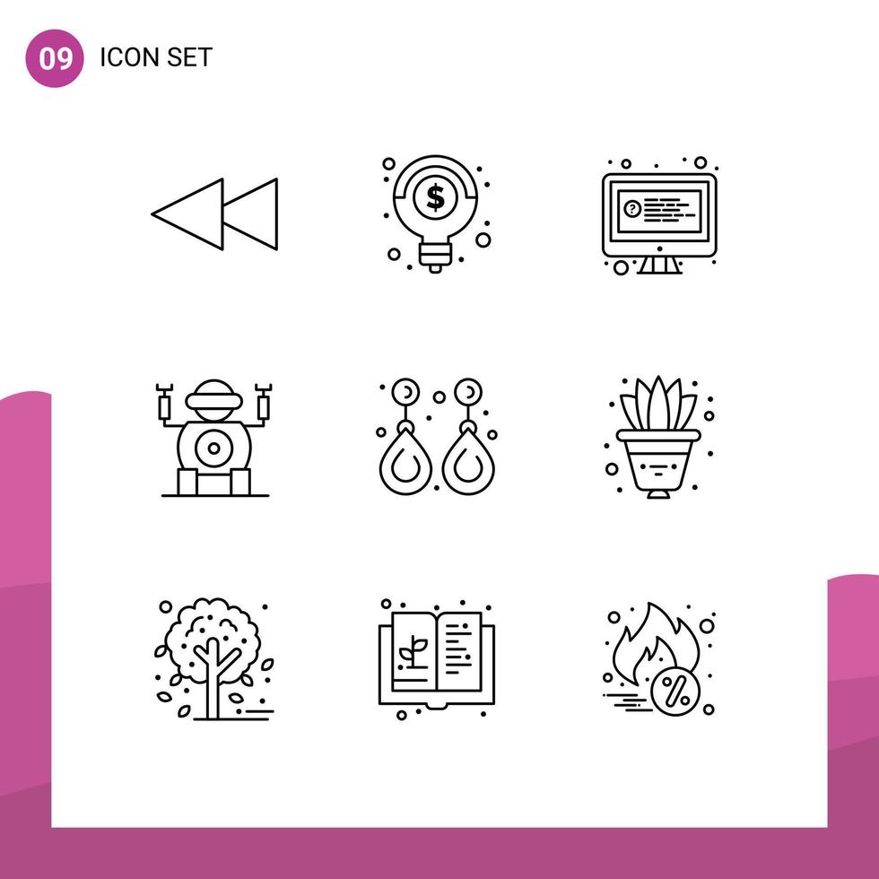 mobile interfaccia schema impostato di 9 pittogrammi di fiore gioielleria Chiacchierare pietra preziosa orecchino modificabile vettore design elementi