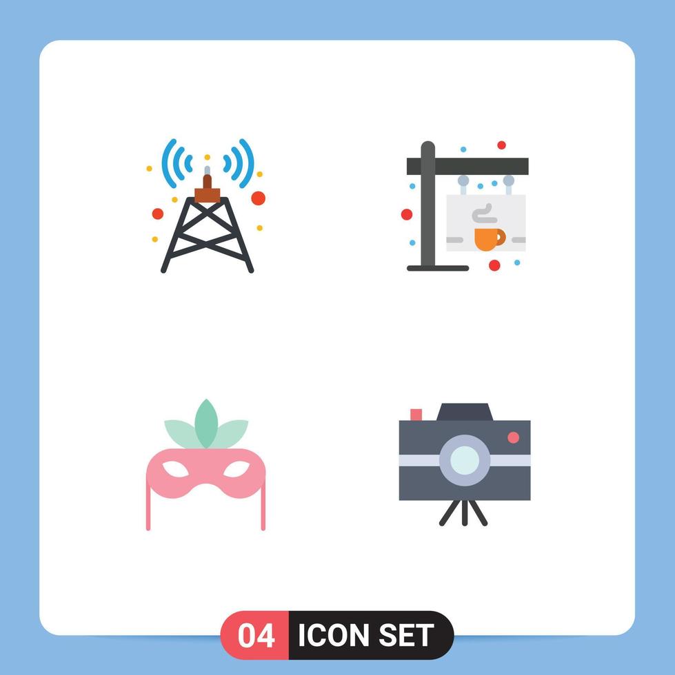 piatto icona imballare di 4 universale simboli di antenna masquerade caffè tavola handycam modificabile vettore design elementi